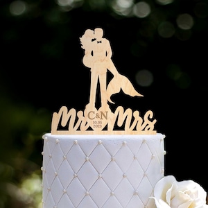 Custom Mermaid Wedding Cake Topper,Beach Themed Wedding Cake Topper,personalized cake topper for wedding,Mr and Mrs cake topper,0518