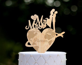 Destination wedding last name cake topper,Travel theme wedding cake topper,travel wedding topper,adventure wedding mr and mrs topper,0362