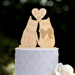 Custom couple cake topper cat wedding,heart cake topper cat lover,cat cake topper wedding,cat theme party bride groom wedding topper,0392