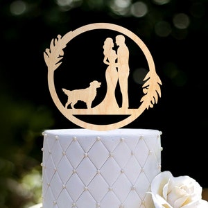 Golden Retriever Wedding Cake Topper, Wreath Cake Topper with Dog, Boho Floral Cake Topper with dog, Golden Retriever Cake Topper, 0559