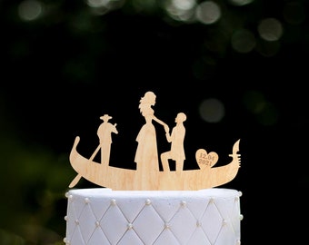 Custom gondola venice italian wedding cake personalized topper,gondola engagement topper,bride and groom travel theme wedding topper,0369