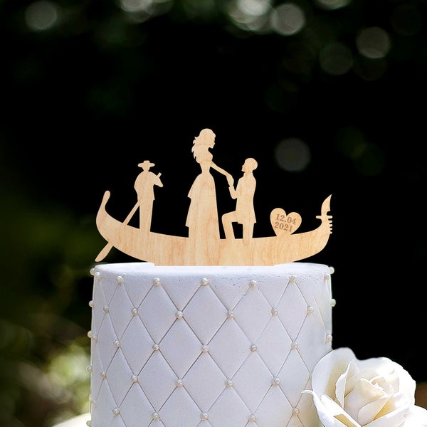 Gondole personnalisée venise gâteau de mariage italien topper personnalisé, gondole fiançailles topper, bride and groom thème de voyage topper de mariage, 0369