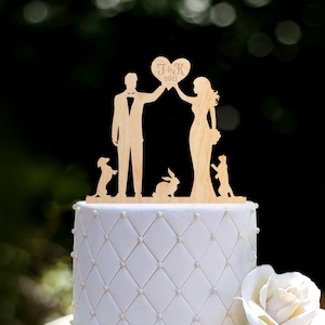 Custom rabbit bride and groom dog wedding pet initials cake topper cat,Mr and mrs funny bunny cat cake topper heart with dachshund,0381