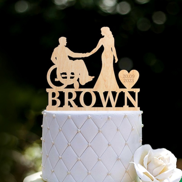 Groom in wheelchair cake topper,wheelchair ornament cake topper wedding,Bride and groom last name wedding topper,Special needs topper,0511