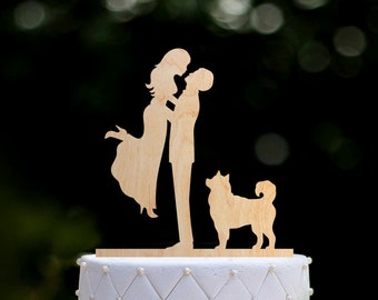 Wedding cake topper with dog,Bride and groom cake topper with siberian husky,husky cake topper,Mr and mrs cake topper with husky dog,038