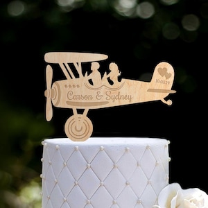 Airplane bride and groom cake topper,airplane wedding cake topper,vintage airplane mr mrs cake topper,pilot wedding cake topper,024