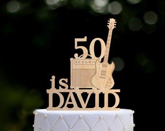 Electric guitar musician birthday cake topper,custom guitar birthday cake topper for musician,50th birthday party musician cake topper,0162