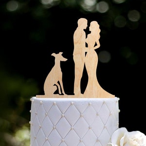 Bride and groom topper with italian greyhound,Wedding topper couple with greyhound,Mr and mrs cake topper with martingale greyhound,043