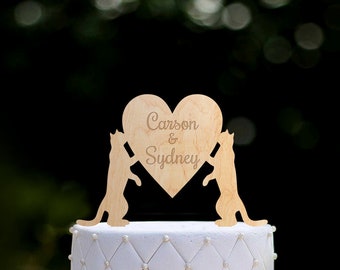 Personalized Cat Couple Wedding Cake Topper, Two Cat Bride and Groom, 062