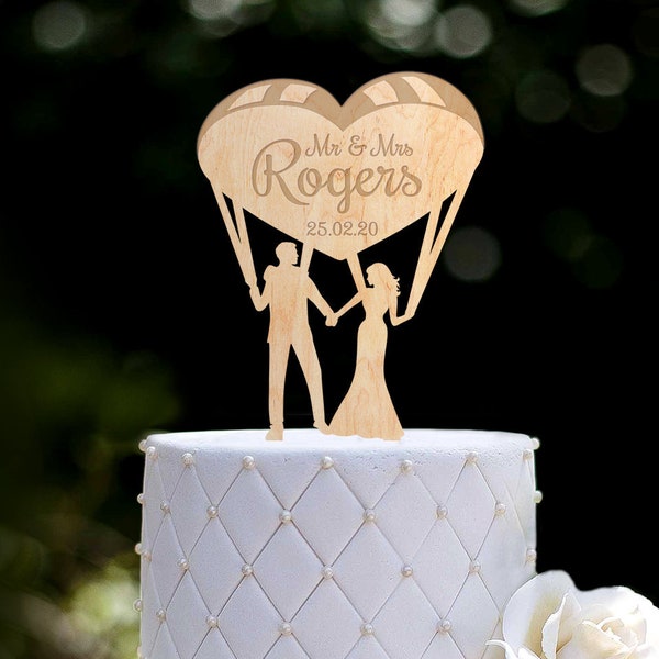 Skydiving couple mr mrs cake topper,skydiver wedding cake topper,parachute cake topper,sky diving wedding topper,parachuter cake topper,0295