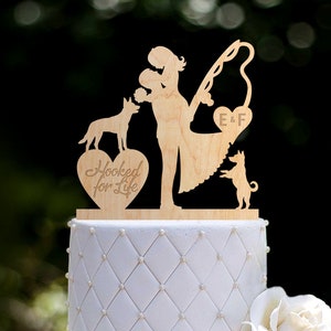 Fishing wedding cake topper with dog,fishing themed wedding cake topper,fish wedding topper with dog,mr and mrs cake topper,dog topper,010