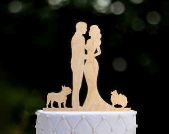 Wedding topper couple with pomeranian,Mr and mrs cake topper with french bulldog,pomeranian spitz topper,Wedding cake topper with dog,041