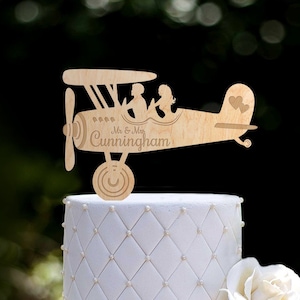 Airplane wedding cake topper,vintage airplane mr mrs cake topper,Airplane bride and groom cake topper,pilot wedding cake topper,025