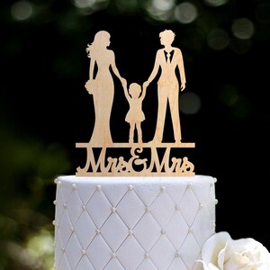Lesbian cake topper with children,mrs mrs cake topper, Mrs and mrs wedding cake topper with child,mrs and mrs children cake topper,0127
