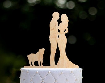 Mr and mrs cake topper with pug dog,bride and groom cake topper with dog,wedding topper couple with pug,Wedding cake topper black pug,035