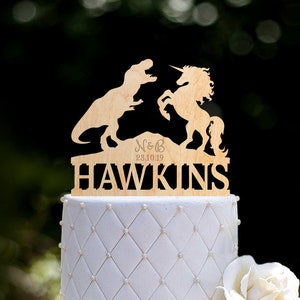 Wedding Cake Topper, Unicorn and Dinosaur Cake Topper, Custom Cake Topper, Acrylic Cake Topper, Wedding Gift, Couple Cake Topper, 0259