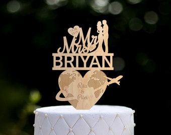 Travel wedding cake topper,Travel theme wedding cake topper,Destination wedding cake topper,adventure wedding cake,mr and mrs cake topper,03