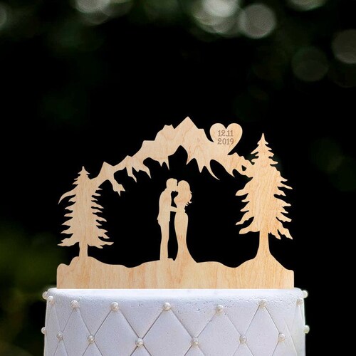 Outdoor Mr and mrs wedding cake topper,Outdoor mr mrs topper,Mountain wedding bride and groom cake topper,outdoor wedding cake topper,084