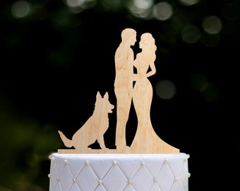 Bride and groom cake topper with german shepherd,german shepherd wedding cake topper,Mr and mrs cake topper with german shepherd,037