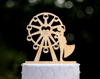 Ferris wheel wedding cake topper,vintage ferris wheel bride and groom wedding topper,retro ferris wheel Mr and mrs wedding cake topper,0211