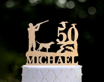 Duck hunting birthday cake topper,50th birthday party hunting cake,Duck hunter birthday cake topper with dog,hunter birthday topper,0161