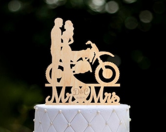 Custom Biker Wedding Cake Topper, Dirt Bike Mr & Mrs, 0215