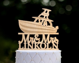Boat wedding mr mrs cake topper,Boat wedding cake topper,Adventure awaits speed boat topper,mr mrs nautical boat wedding cake topper,0282