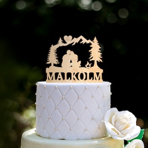 Wedding Cake Topper, Mountain Cake Topper, Camping Couple Cake Topper, Rustic Cake Topper, Acrylic Cake Topper, Custom Wedding Gift, 085