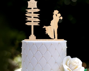 Iniciales del topper del pastel de viaje,Topper del pastel de bodas de destino,Topper del aniversario de bodas del tema de viaje,topper del pastel de aventura Mr and Mrs,0430