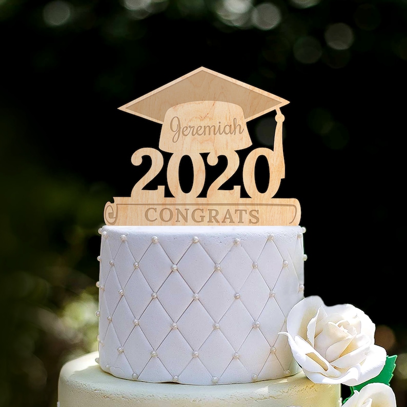 Personalized Graduation Party Cake Topper,Grad Cake Topper,Painted Grad Topper,wooden cake topper,Custom 2021 Graduation Cake Topper,0417 image 1