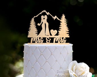 Lesbian Cake Topper, Wedding Cake Topper, Mrs and Mrs Cake Topper, Mountain Cake Topper, Custom Cake Topper, Lesbian Wedding Gift, 0231