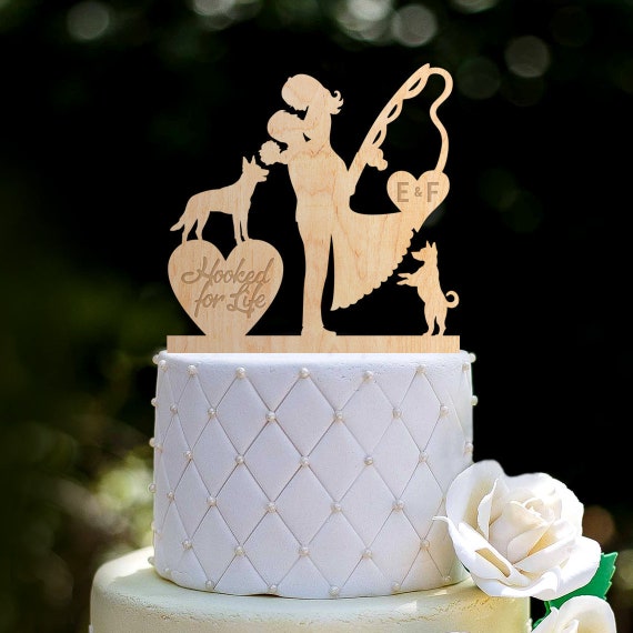 Fishing Wedding Cake Topper With Dog,fishing Themed Wedding Cake