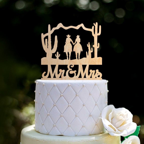 Country Western Wedding Mr And Mrs Cake Toppercowboys Mr And Etsy