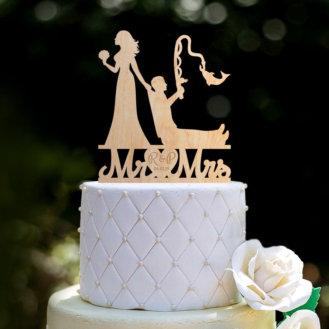 Fishing Couple Wedding Funny Cake Topper,fishing Wedding Cake
