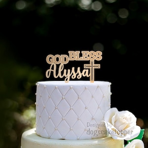 Baptism Cake Topper, God Bless Cake Topper, Personalized Christening Cake Topper, Custom First Communion Cake Topper, Name Cake Topper, 0588
