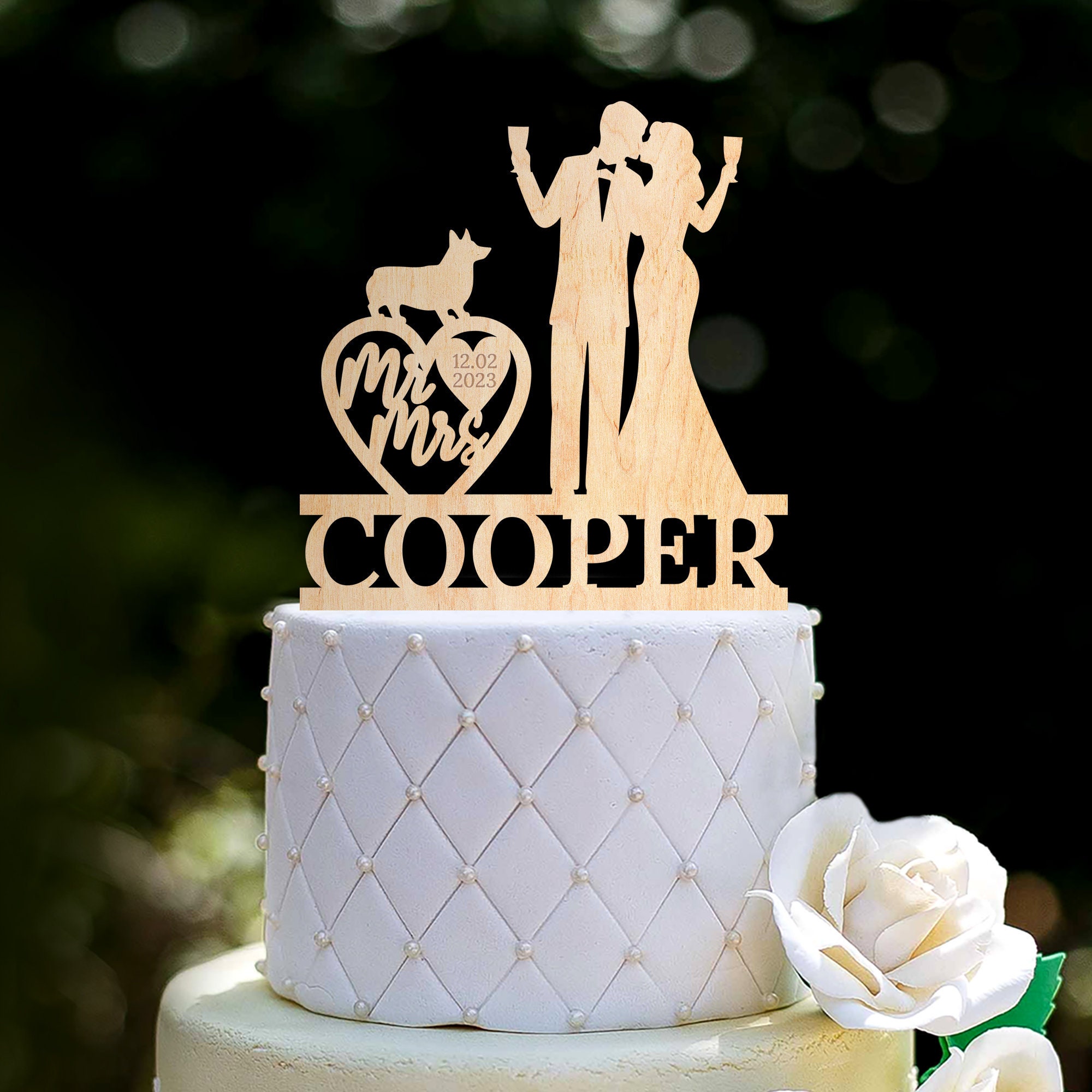 Custom Corgi Wedding Cake Topper, Mr & Mrs, Dog Cake Topper, 0445