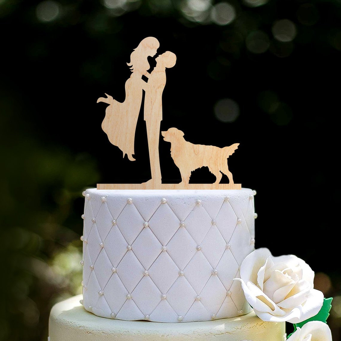 Bride and groom topper with dog