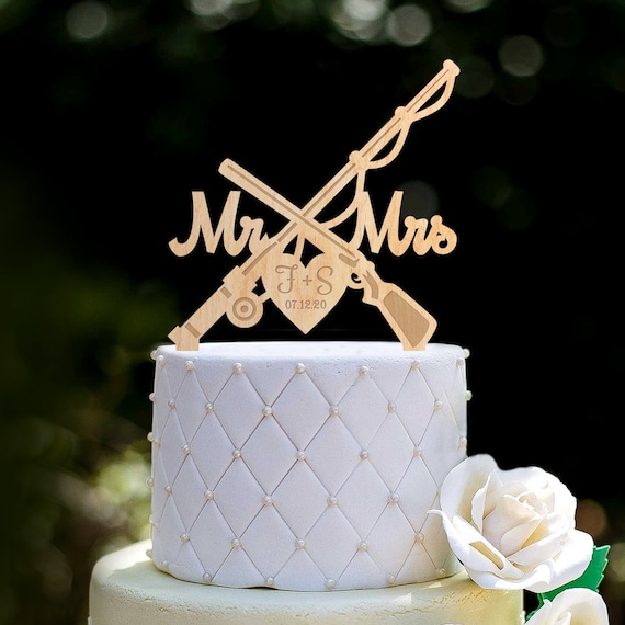 Fishing Hunting Mr and Mrs Cake Topper Wedding,fishing Themed