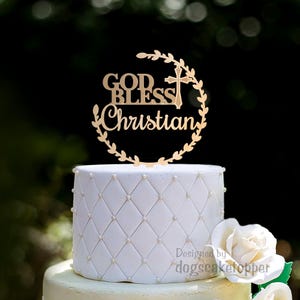 Baptism Cake Topper, Floral God Bless Cake Topper, Personalized Christening Cake Topper, First Communion Cake Topper, Name Cake Topper, 0587