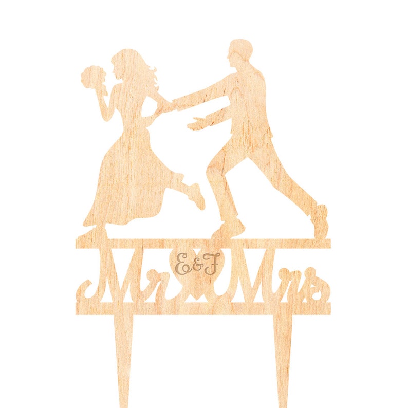 Groom dragging bride cake toppermr and mrs funny wedding Etsy