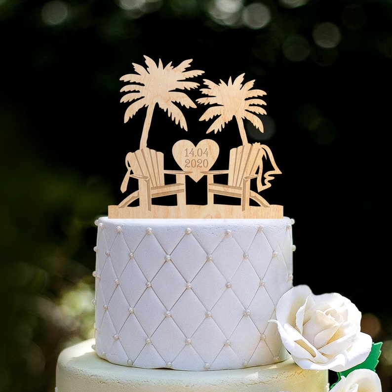 Beach Wedding Palm Tree Tropical Cake Topper Datepalm Tree Etsy