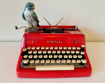 Vintage 1950's RED ROYAL Quiet De Luxe Typewriter | Manual | Without Case | Working | Candy Red