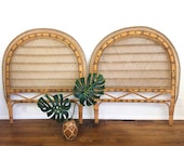Vintage PEACOCK Style WICKER RATTAN Pair of Twin or King Headboard Bohemian Chic Style