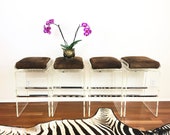 Vintage 1970s CHARLES HOLLIS JONES Lucite Waterfall Chrome Swivel Bar Stools Chairs Set of 4 Mid Century Modern Hollywood Regency