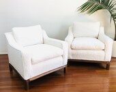 Vintage 1960s MID CENTURY MODERN Dunbar Style Lounge Chairs Newly Upholstered in White Faux Shearling