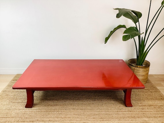 Vintage JAPANESE NEGORO RED Lacquered Low Table / Chinoiserie Chic