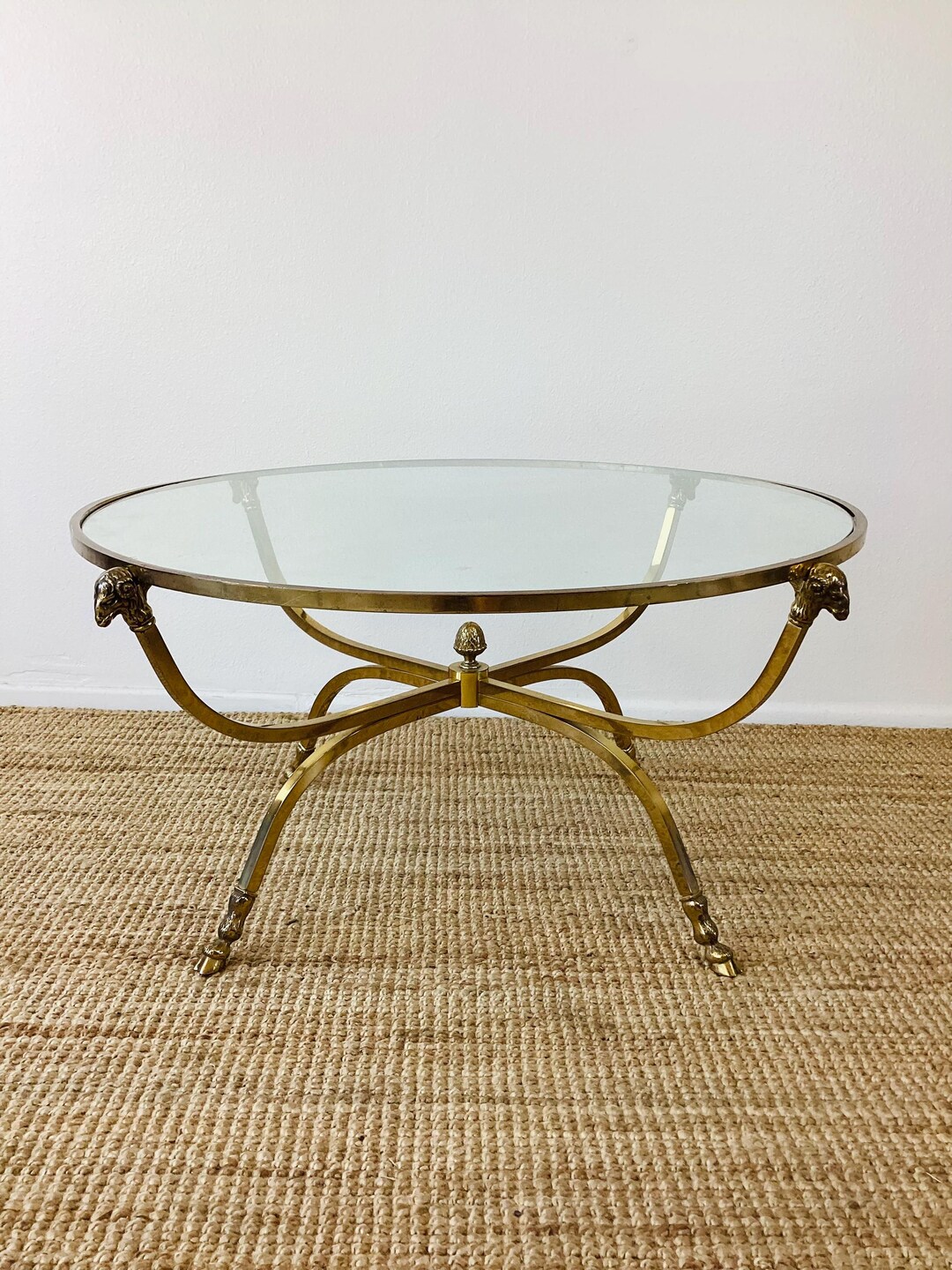 Vintage 1960s BRASS RAM HEAD Round Coffee / Cocktail Table / Maison ...