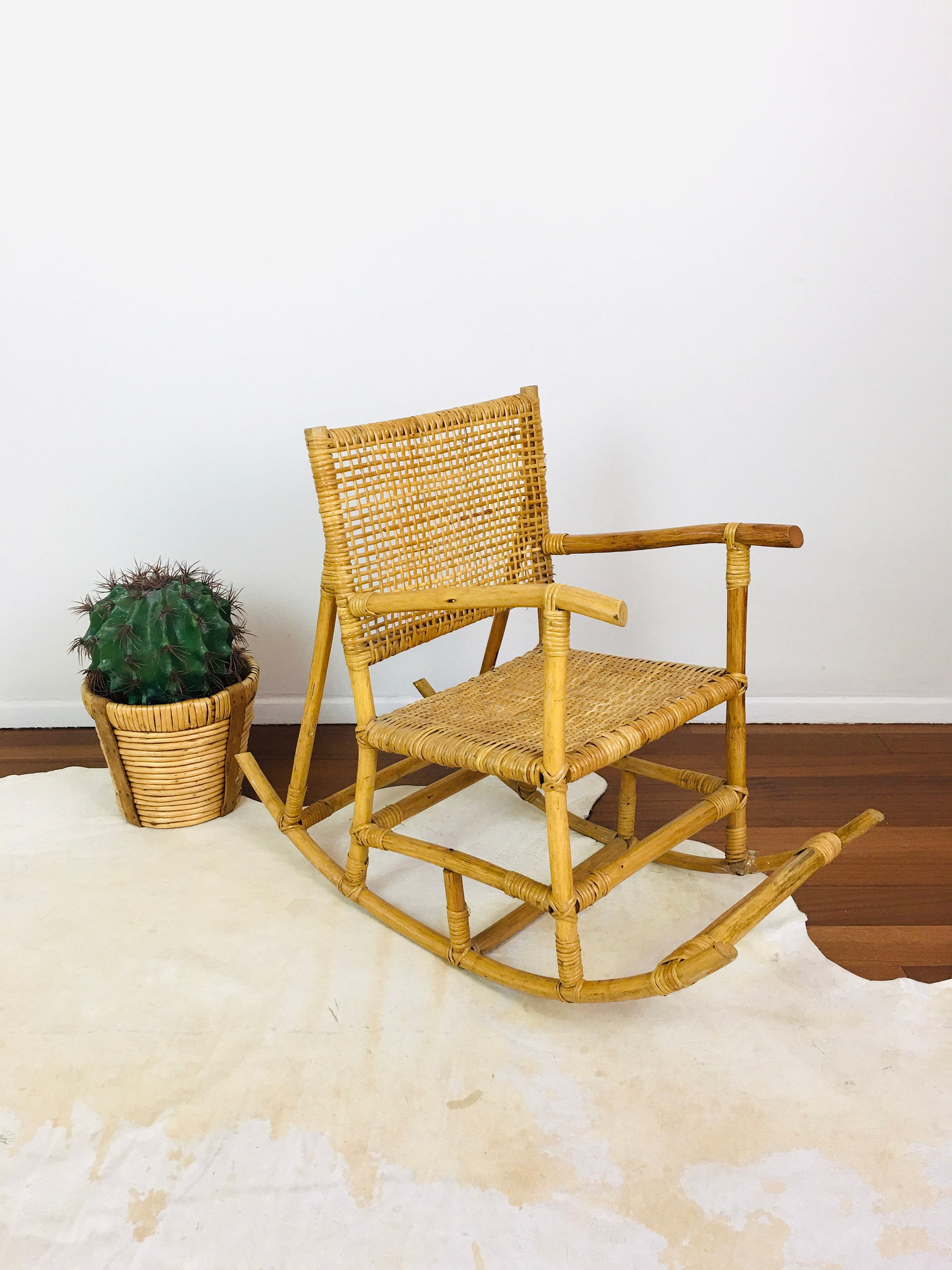 Vintage 1970s CHILDS RATTAN & CANE Rocking Chair - Etsy