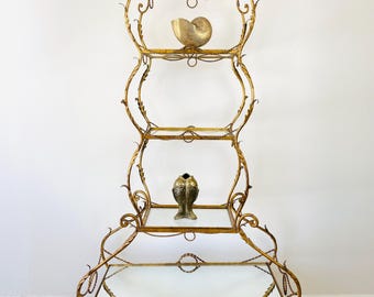 Vintage 1960s ITALIAN GOLD GILT Tiered 2pc Etagere Display Shelf / Hollywood Regency / Mid Century