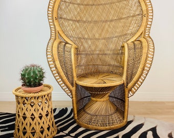 Vintage 1960s PEACOCK CHAIR Woven Rattan / Wicker Boho Chic Style